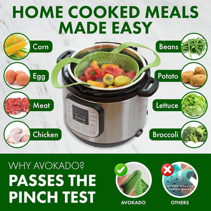Silicone Steamer Basket for 8Qt Instant Pot [3Qt, 6Qt Avail], Ninja Foodi, Other Pressure Cookers - 100% Food Safe, Bpa-Free, Dishwasher Safe Collapsible Vegetable Steamer Basket & Strainer