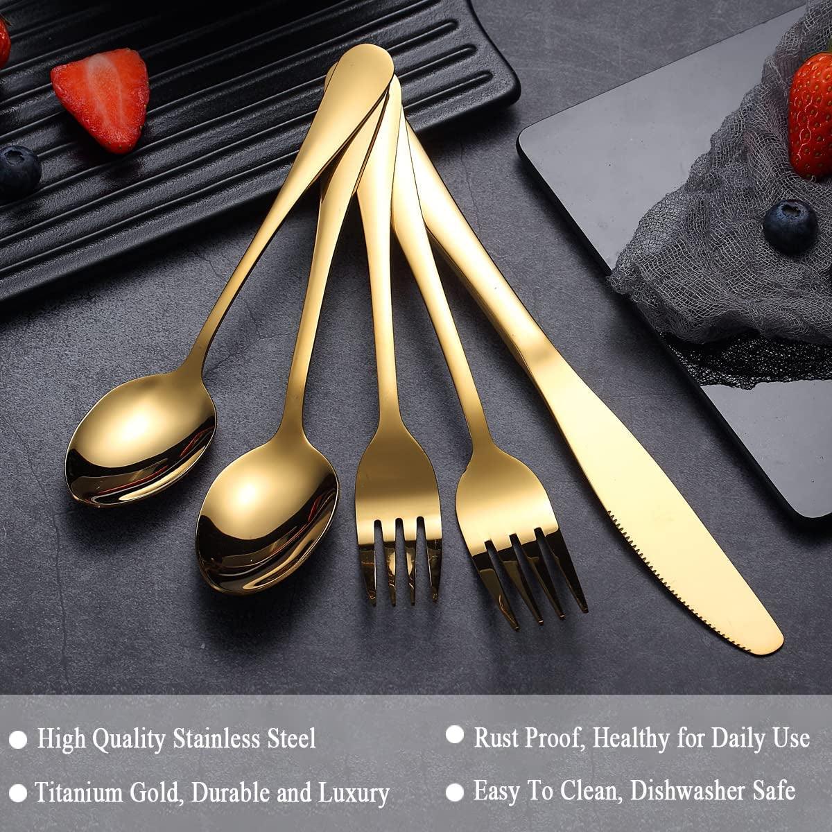 gold flatware set 20-Piece Gold Flatware Set Titanium-Plated Stainless