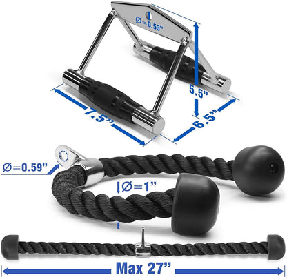 Tricep Press down Cable Machine Attachment Set, LAT Pulldown Attachment, Cable Machine Accessories for Home Gym