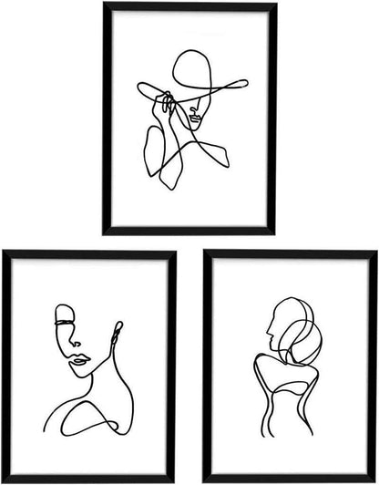 11X14 Inch Black Framed Wall Art Set of 3 Minimalist Line Wall Art Frames for Home Decoration