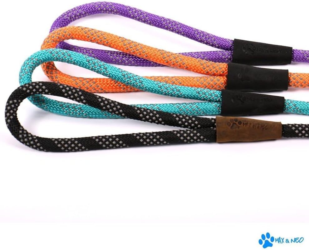Reflective Rope Dog Leash – 6FT x 1/2", Black, Supports Dog Rescue