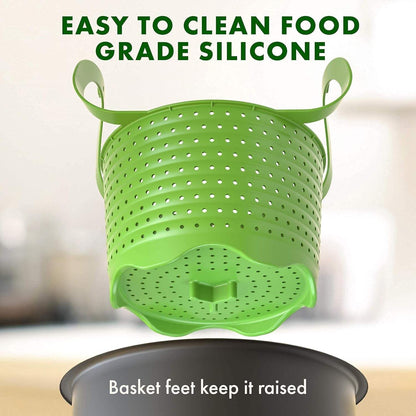 Silicone Steamer Basket for 8Qt Instant Pot [3Qt, 6Qt Avail], Ninja Foodi, Other Pressure Cookers - 100% Food Safe, Bpa-Free, Dishwasher Safe Collapsible Vegetable Steamer Basket & Strainer